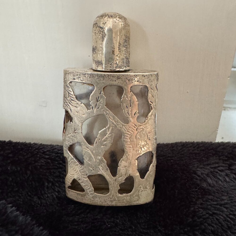 Rare Vintage 925 Sterling Silver And Glass Mini Perfume Bottle Mexico